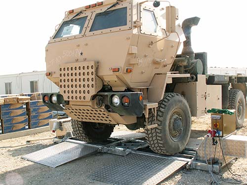 Military vehicle on Model 20200 Roller Brake Tester